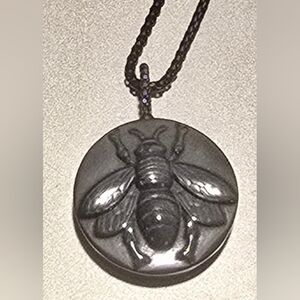 Bee Pendant Necklace - Obsidian Carved Pendant